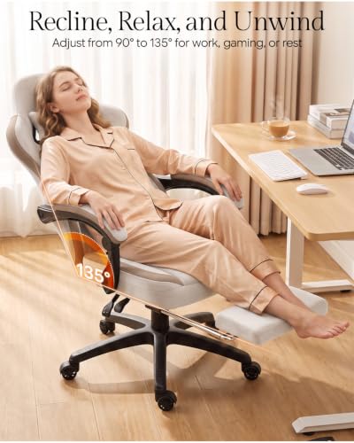Image of Dowinx Gaming Chair Breathable Fabric Computer Chair with Pocket Spring Cushion, Comfortable Office Chair with Gel Pad and Storage Bag,Massage Game Chair with Footrest,Beige