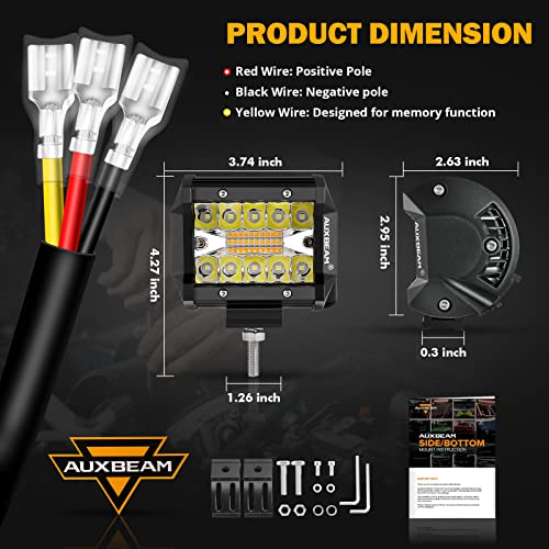 Auxbeam 4 Inch LED Pods 60W Spot LED Pod Light Bar 6000lm Driving light Off Road Lights with Six Modes for SUV ATV UTV Trucks Pickup Jeep Lamp (Pack of 2)