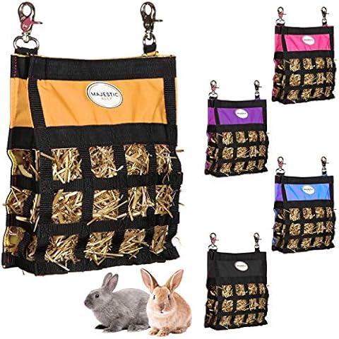 Majestic Ally Guinea Pig Hay Feeder - Rabbit Hay Feeder - Premium Quality Highly Durable Nylon - Three Side Open Slow Feed Hay Bag for Small Animals - 5 Lovely Colors (Orange) Cover