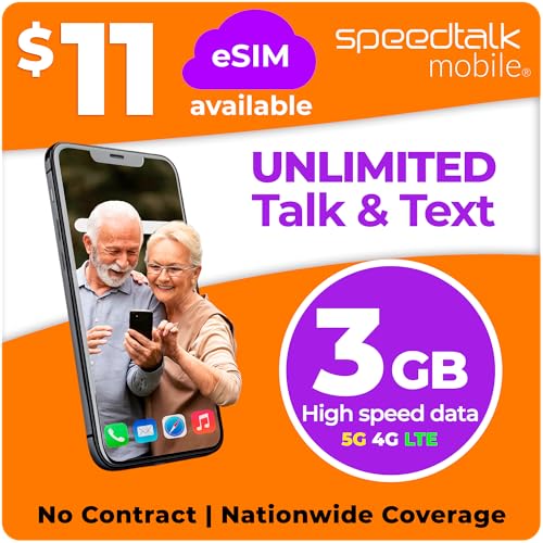 SpeedTalk Prepaid Phone Plan – Unlimited Talk & Text + 3GB - 5G 4G LTE Data – SIM Card for Unlocked Cell Phones & Smartphones – Bring Your Own Phone – 30 Day Nationwide Wireless Service