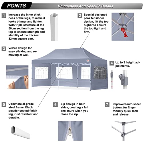 ABCCANOPY 3 x 6M Ez Pop Up Canopy Tent with Church Window Sidewalls, Commercial Tent-Series with Carrying Case/Bag (Grey) - Image 3