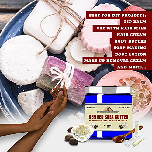 Naturally Refined African Ivory White Shea Butter Blocks/Jar Unscented Bulk Size For Anti Aging, Dry Skin, Diy Body Butter Recipes Base For Skincare, Babycare And Diy Soap Making Projects. (8 Oz) #TOP5