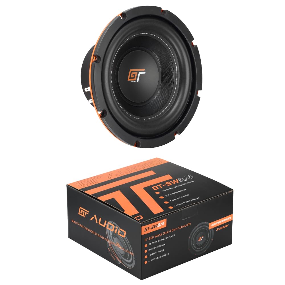 ZESTAW DO BASS FACE GT AUDIO GT-SW8/4 1 subwoofer 20 cm 200 mm 8" 100 watów rms 200 watów maks. podwójna cewka drgająca 4+4 ohm dvc do pokrywy bagażnika samochodu, 1 sztuka