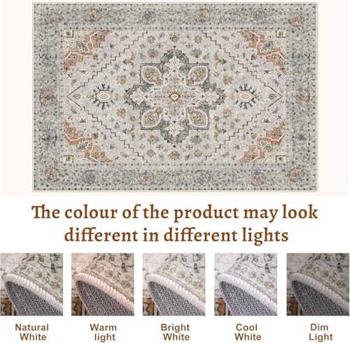 Image of Tangsoo Vintage 6x9 Washable Area Rugs for Living Room, Non Slip Rug Taupe