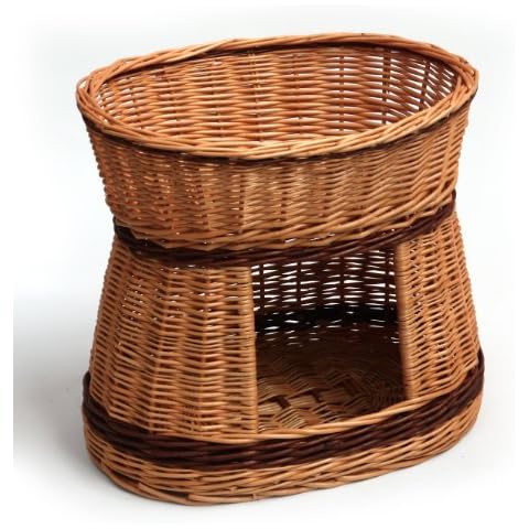 Prestige Wicker Oval Two Tier Pet Bed Basket House Cover