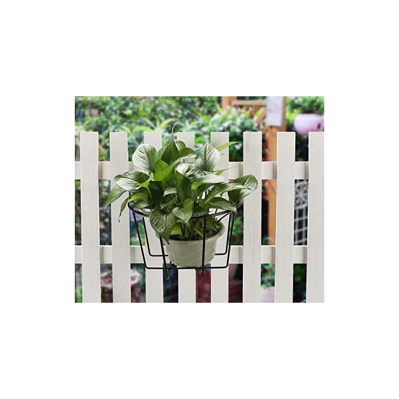 TQVAI 10" Hanging Planter, Rail Planter Baskets, Wire Flower Pot Holder Plants Hangers for Orchid, Deck, Patio Ledge, Balcony, Set of 3, Black - Image 3