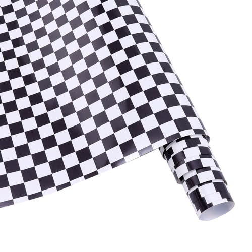 Htvstd Black And White Permanent Vinyl Roll - 12'' X 8Ft Checker Patterned Adhesive Vinyl For Mugs Decors Racing Flag Self Adhesive Sticker