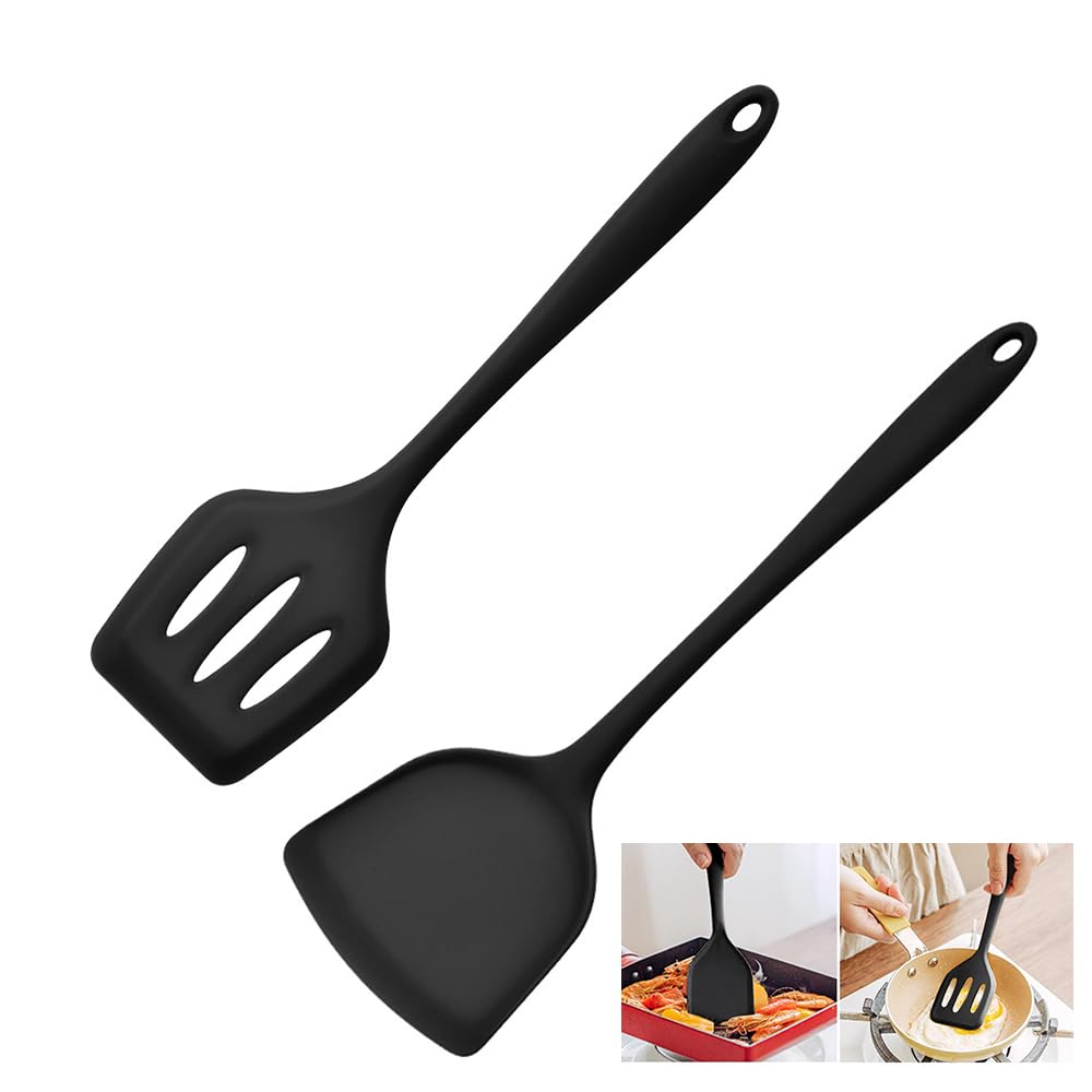 Sponsored Ad – Aowin 2 Pack Silicone Spatula Set,Non Stick Kitchen Slotted Spatula & Cooking Turner,Heat-resistant Kitchen Spatula,Black Slotted Solid Spoon Turner for Frying,Mixing,Serving,Silicone Cooking Utensils