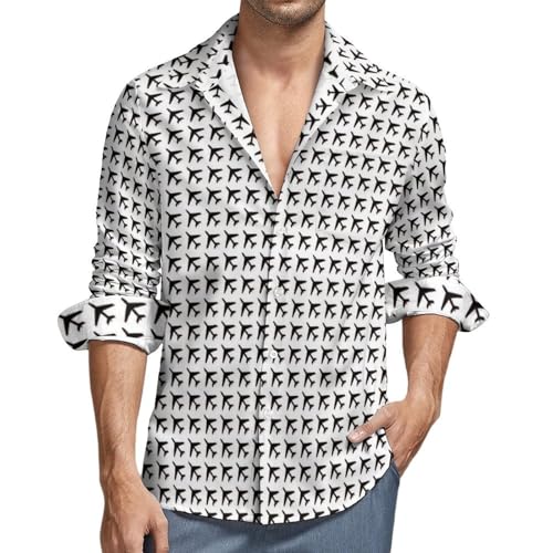 Long Sleeve Button Down Shirts for Men, Airplane Casual V-Neck Button Up Shirt Men with Pocket2