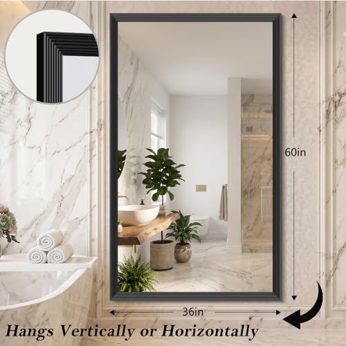 Image of DESBING Large Bathroom Mirror for Over Sink, 60 inch x 36 inch Black Rectangle Bathroom Mirrors for Double Vanity, Metal Ribbed Textured Framed Wall Mirror for Bathroom, Living Room, Bedroom,Dressing Room