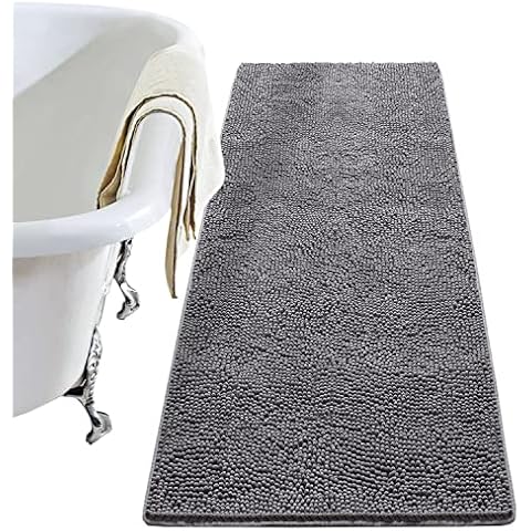 LOCHAS Luxury Chenille Bathroom Rug Non Slip Bath Mat 24 x 60 Inch, Washable Shaggy Bath Rugs for Bathroom, Tub, Soft Absorbent Carpets Mats, Gray Cover
