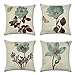 Artscope Zestaw 4 dekoracyjnych poszewek na poduszki, 45 x 45 cm, poliester i len, na sofę, do samochodu, sypialni, domu (retro kwiaty)