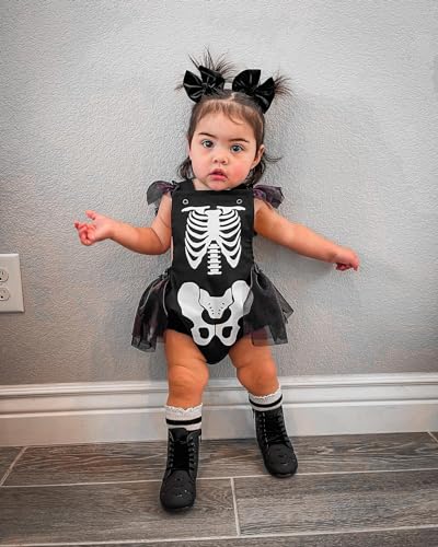 Muasaaluxi Infant Baby Girl Halloween Outfit Skeleton Romper Tutu Dress Backless Bodysuit One Piece Jumpsuit 0-18M3