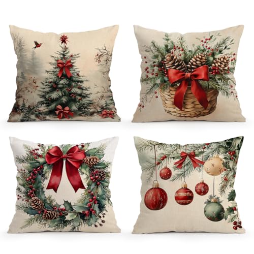 SEVENWELL Kissenbezug Weihnachten 40 x 40 cm, Winter Weihnachts Deko...