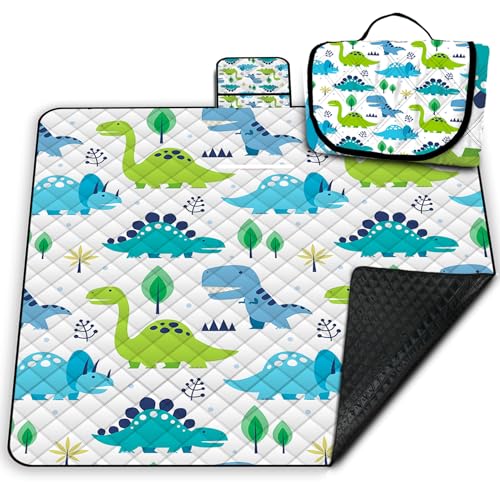 Extra Large Picnic Blanket Waterproof,80'x 80'Foldable Machine Washable Beach Blanket,Outdoor Blanket for 6-8 Adults,Picnic Mat Suitable for Indoor Crawling,Park Beach,Camping,Hiking,Travel(Dinosaur)