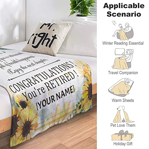 Custom Retirement Throw Blanket - Soft, Fuzzy & Warm - 40x50 Inches Flannel Blankets for Women - White Vintage Throws Farewell Gift for Coworker