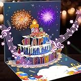 jhwsxtek Birthday Cards Fireworks Pop Up Cake Light and Music, Blowable LED Light Candle, DIY Age, Happy Birthday Gifts Decorations for Women Mom Man Wife Husband Kids
