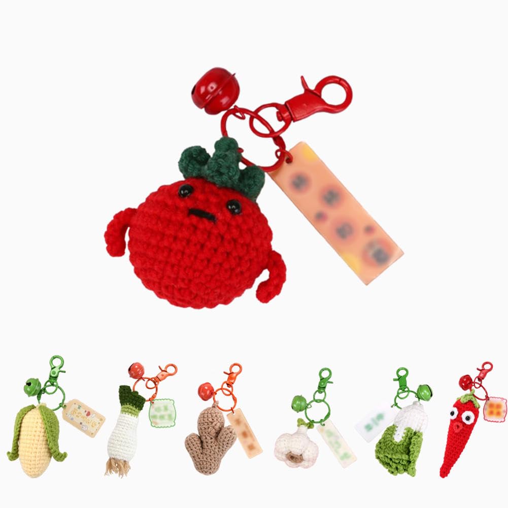 Hoepavy Unisex Tomato Car Keyring,Key Rings Women,Cute Keyring,Crochet Keychain,Scallion Ginger Garlic Keychain Backpack Pendant
