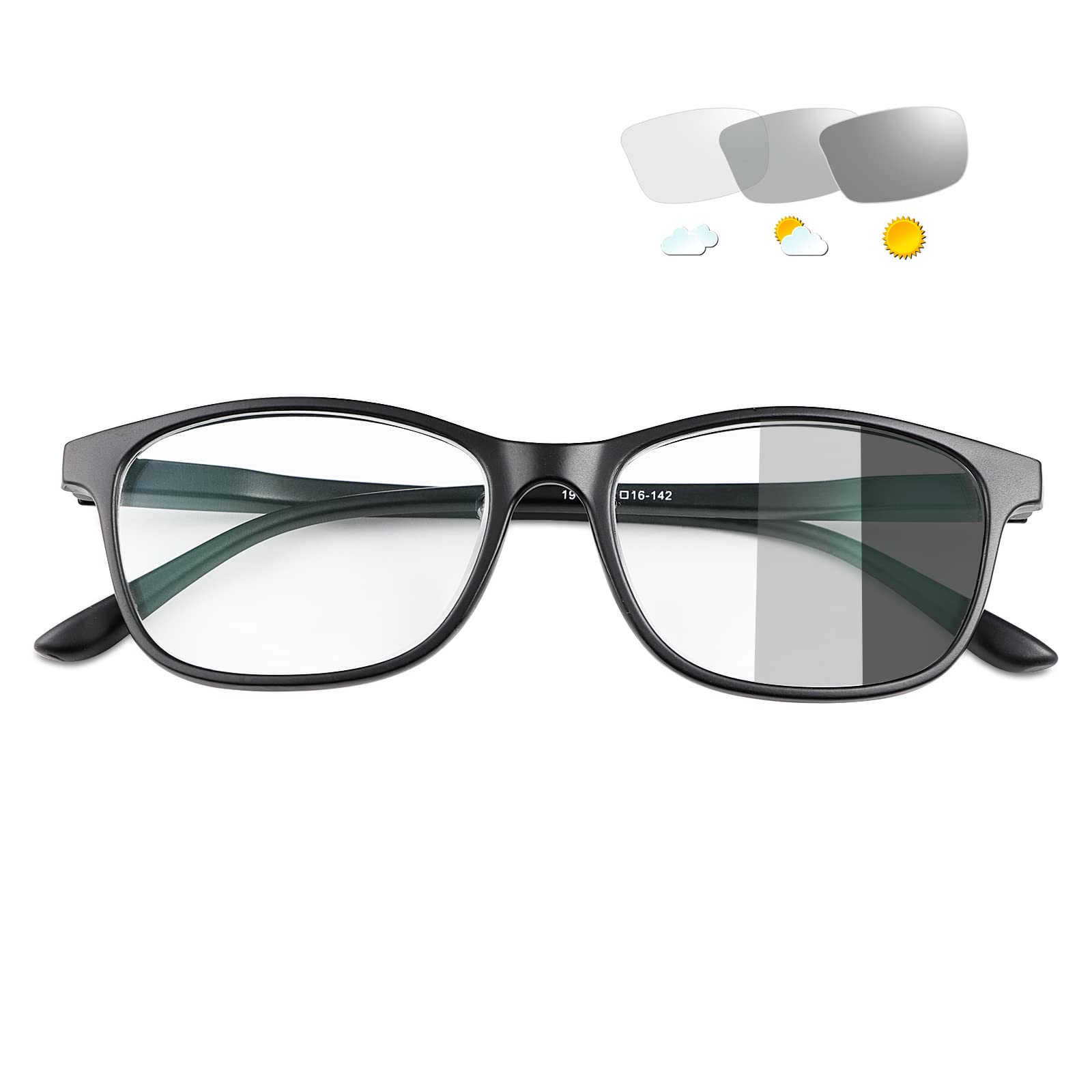 YIMI Photochromic Nearsighted Distance Glasses Spring Hinge Anit UV For Men Women Negative Power Retro Myopia Glasses (Black, -2.00, multiplier_x)