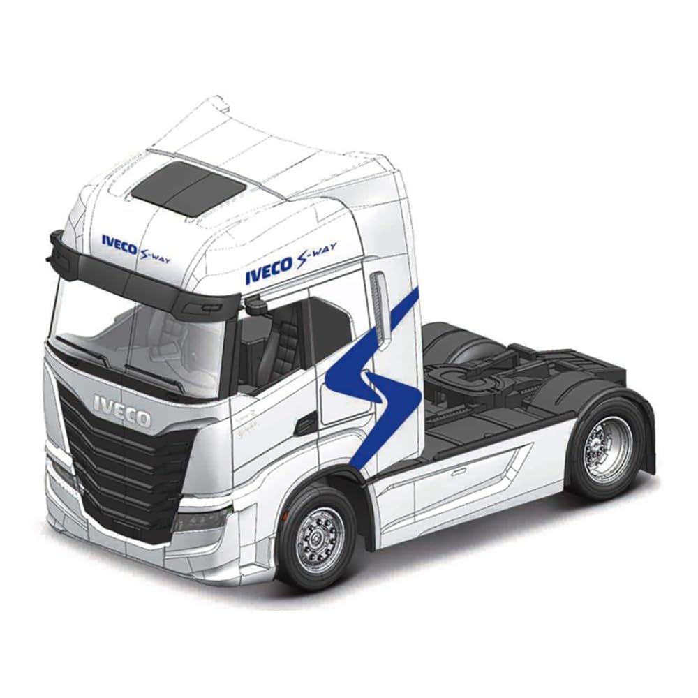 Bburago - IVECO S-Way 1:43, Diecast Truck with Orange and Black Livery, Detailed Static Model for Collectors and Enthusiasts, Officially Licensed by IVECO, Recommended Age 3+ Years