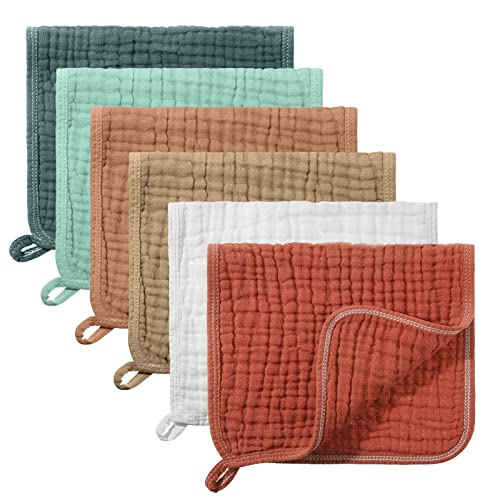 Image of 6 Pcs Muslin Burp Cloths Pure Cotton Baby Burping Rags 20 x 10 Inch 6 Layers Spit up Rags Neutral Large Soft Absorbent Multicolor Muslin Washcloths Diapers for Newborn Girl Boy (Cute Color Series)
