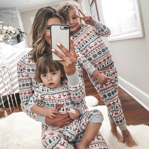 Feionusin Family Christmas Pajamas Matching Sets, Xmas Pjs Sets Holiday Sleepwear Matching Pajamas Long Sleeve Nightwear Set Grey4
