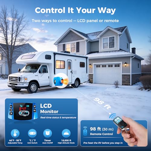 Image of Diesel Heater 12V 5KW with LCD Controller, Aluminum Housing | Diesel Air Heater, 15L Fuel Tank, Parking Heater for Trucks, Trailers, Boats, RVs and Motor-homes