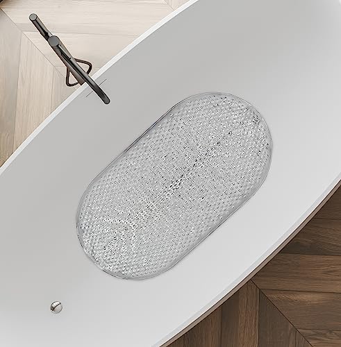 Splash Home Tapete metálico antideslizante para bañera, tapete de ducha con ventosas y agujeros de drenaje, tapete de baño para bañera, 28 pulgadas de largo x 15 pulgadas de ancho, PVC, transparente