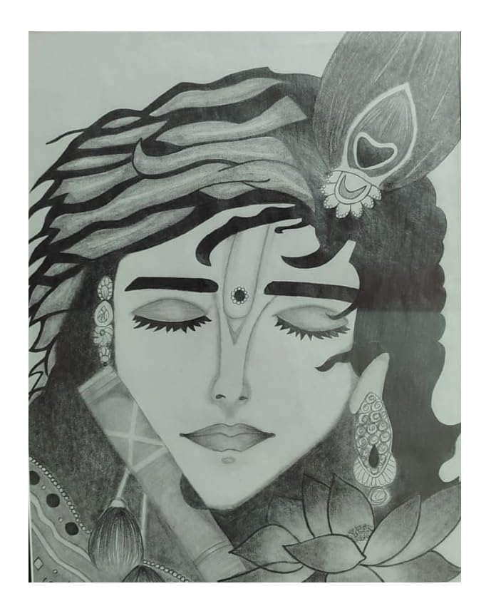 Handmade Pencil Sketch on A4 Paper – Divine Black & White Artwork with Intricate Detailing for Wall Décor, Home, Office & Gifting (Framed | Unframed) by CreatiVista (Unframed)