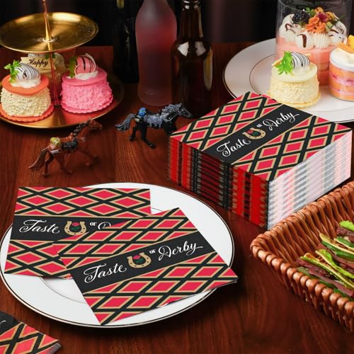 100 Pcs Derby Napkins Disposable Horse Racing Cocktail Napkins Horseshoe Beverage Luncheon Dinner Supplies for Horse Race Run for the Roses Derby Day Party Supplies Decorations - Image 4