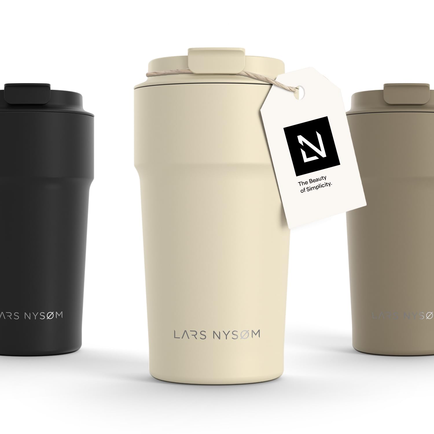 LARS NYSØM Thermo Kaffeebecher to go 500ml | Travel Mug 0,5 Liter mit Isolierung | Auslaufsicherer Edelstahl Thermobecher für Kaffee und Tee unterwegs | Teebecher (Almond Beige, 500ml)