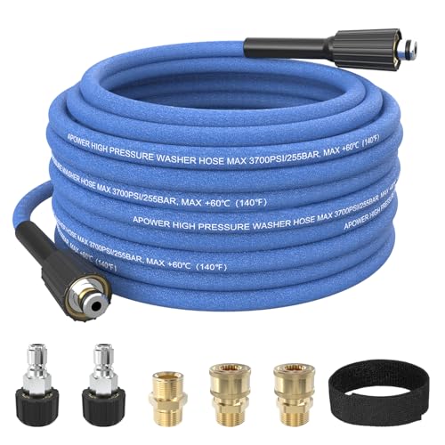 APOWER Super Flexible Pressure Washer Hose 50FT x 1/4', 3700 PSI Kink Resistant M22-14mm Power Washer Hose, High Pressure Water Hose Extension Replacement for Home Use