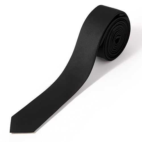Puistr Skinny Ties Black Ties For Men and Women Solid Pure Color 1.58" (4CM) Plain Formal Slim Neckties - Black
