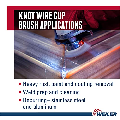 Image of Weiler 13256 2-3 /4 inch Single Row Knot Wire Cup Brush, .020 inch Stainless Steel Fill, 3 /8 inch-24 Unf Nut, Made in the USA