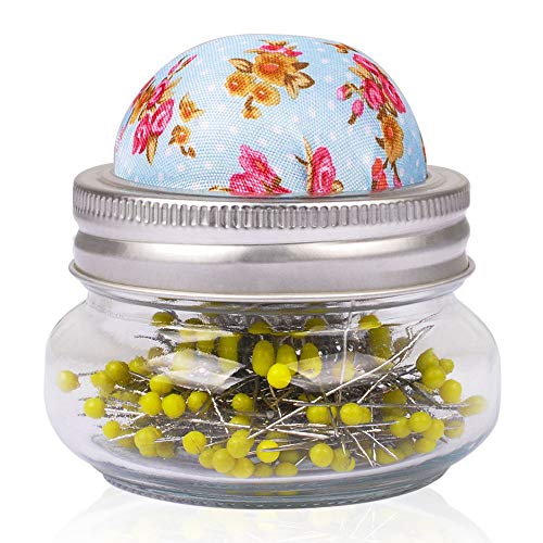 eZAKKA Pin Cushion, Sewing Pins for Sewing with Needle Pin Holder and Glass Bottle 200 Pieces Pearl Needles Quilting Pin Cushion Kit