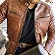 Leatherick Herren-Bikerjacke aus echtem Leder im Distressed-Look, Hellbraun, Distress Brown (DE/NL/SE/PL, Alphanumerisch, XXL, Regular, Regular)