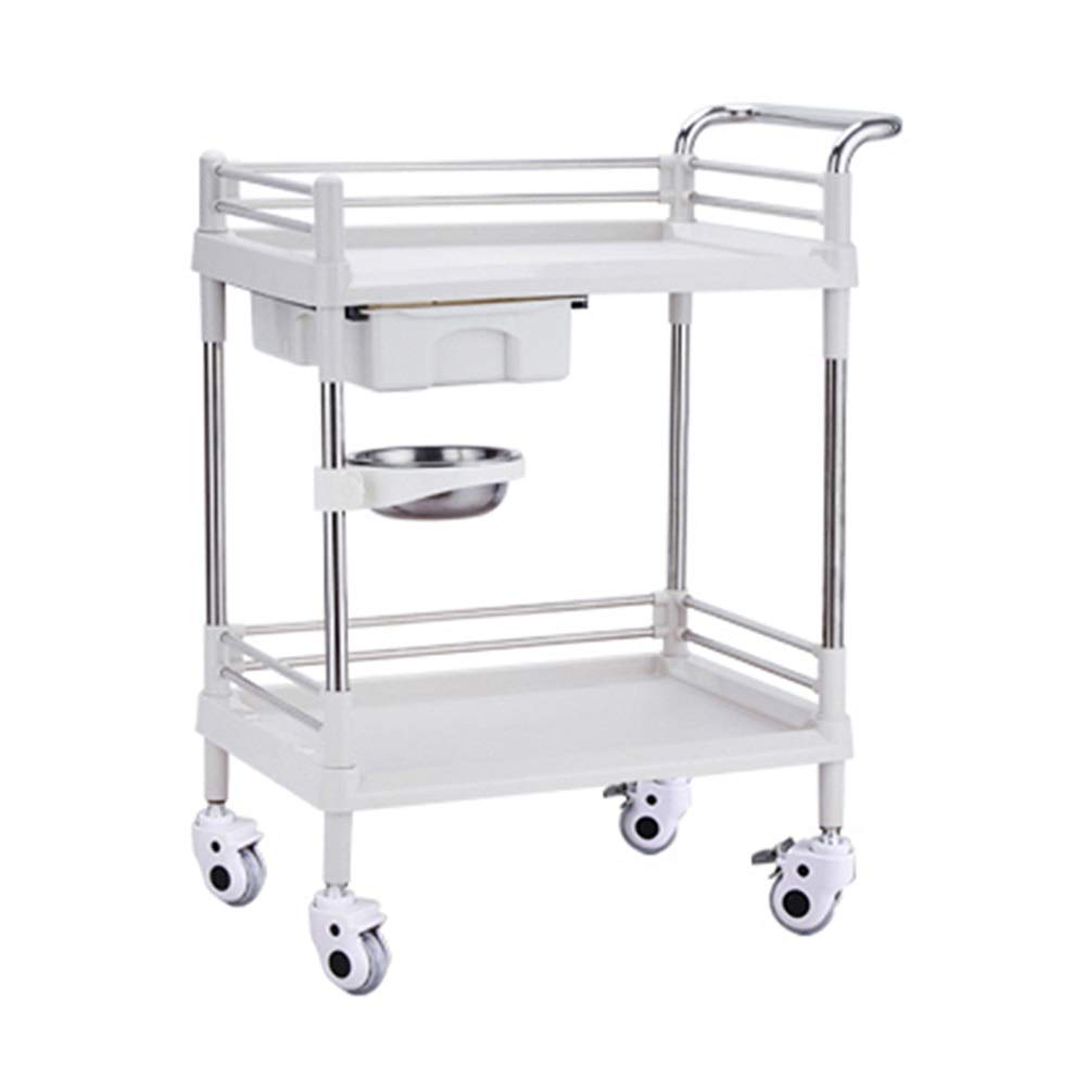 DFEDHF Hand Trucks Beauty Salon Cart Trolley 2-Tier Rolling Utility Cart, Beauty Salon Storage Cart with Bowl Drawers, Stable Andng Stainless Steel Tube Support/Blue/M(White-Medium)