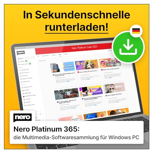 Nero Platinum 365 | Bild, Video, Musik verwalten, Schneiden & Streamen, Rippen, Brennen, Datensicherung & -rettung, PC Tuning | Win 11/10/8/7 | 1 Gerät | Jahreslizenz | Aktivierungscode per Email