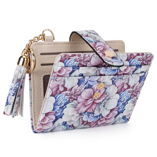 APHISON Women RFID Slim Bifold Wallet, Card Holder with Zipper Coin Purse, Ultra-Thin Compact Wallet with ID Window Minimalist Pink