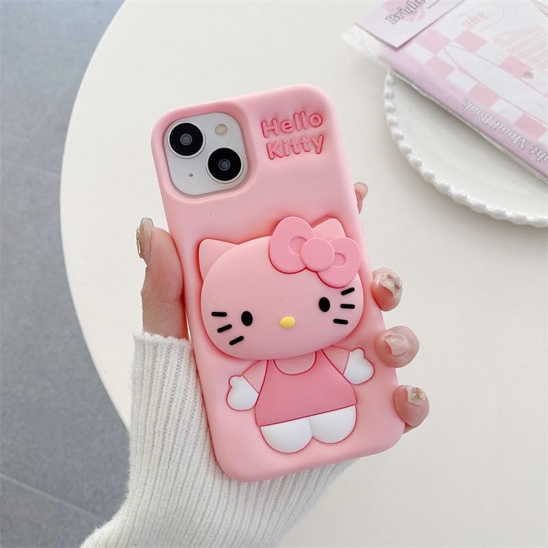 Image of COVERLY for iPhone 17 3D Cartoon Pink Kitty Case,Full Protective Bow Cat Girly Pop Doll Back Case with Holder Cute Soft Silicone Stylish Fashion Aesthetic Cover for Apple iPhone 17