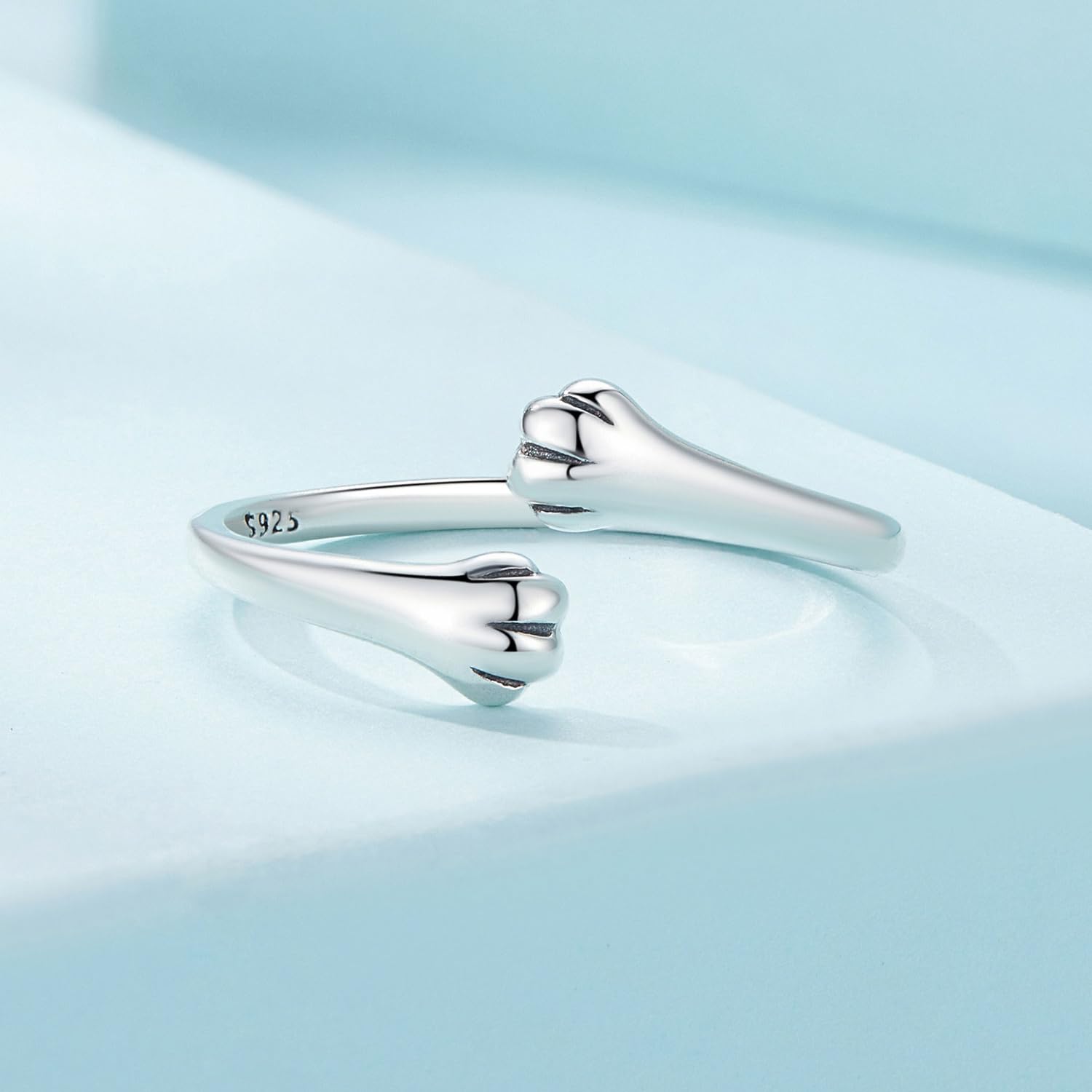 Qings Katze Verstellbarer Ring für Damen 925 Sterling Silber Schwarz Katze Ringe Offener Süß Tier Rings, Schöne Schmuck Katzen Geschenk für Frauen Mädchen Frauen