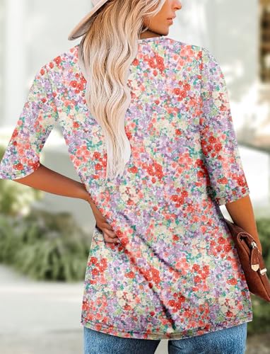 KISSMODA Women's Casual 3/4 Sleeve T-Shirts Round Neck Cute Tunic Tops Basic/Pleated Summer Tops Trendy Spring Blouses