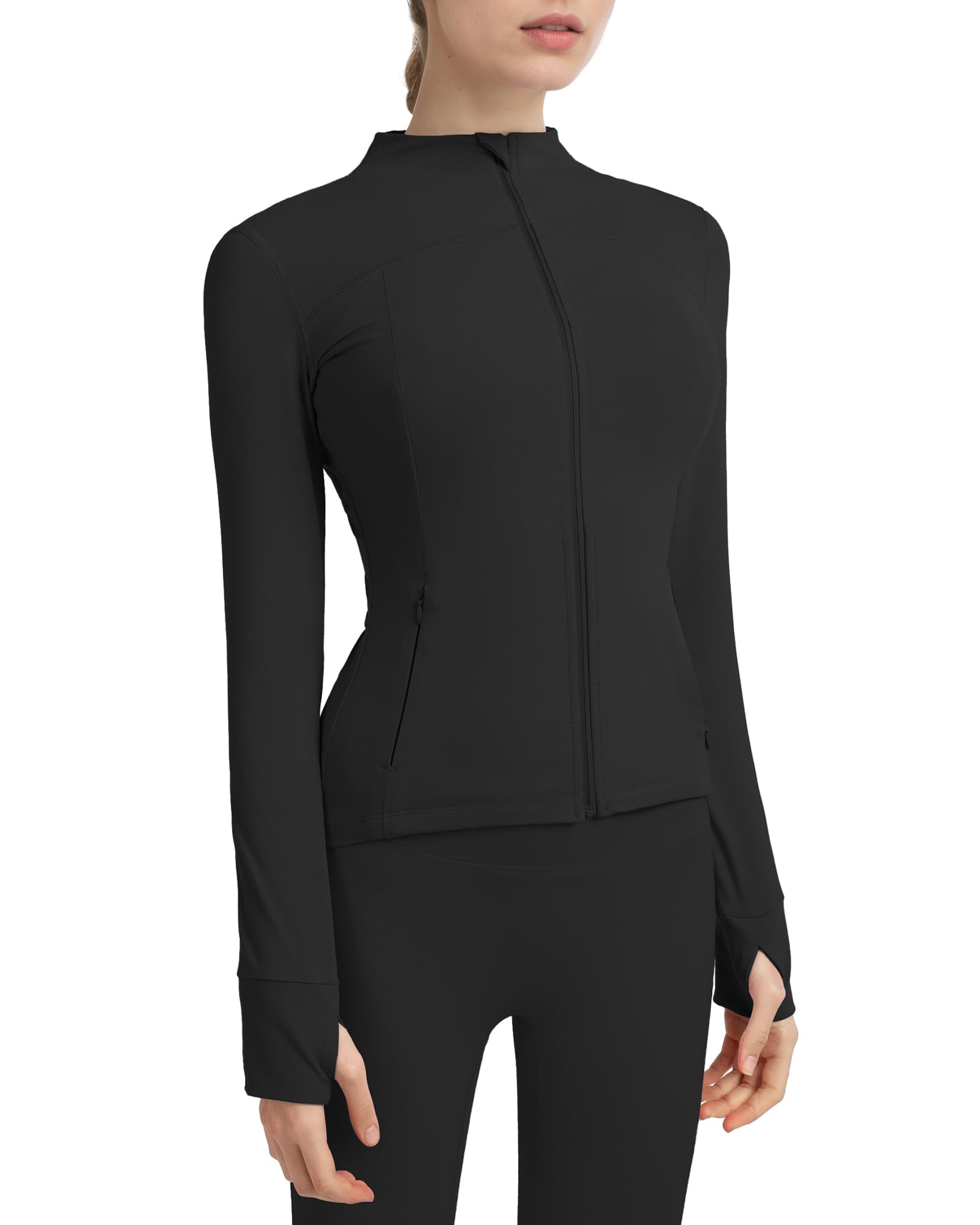 LocachyWomen's Slim Fit Full Zip Athletic Running Sports Workout Jacket with Pockets