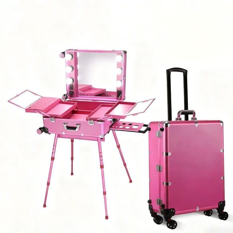 Coiffeuse professionnelle à roulettes pliable portable pour ranger maquillage