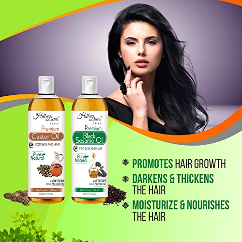 Image of Castor oil (200 ml) and Black Sesame oil (200 ml) - Cold Pressed - Moisturizes the Skin and Promotes soft and Shiny Hair