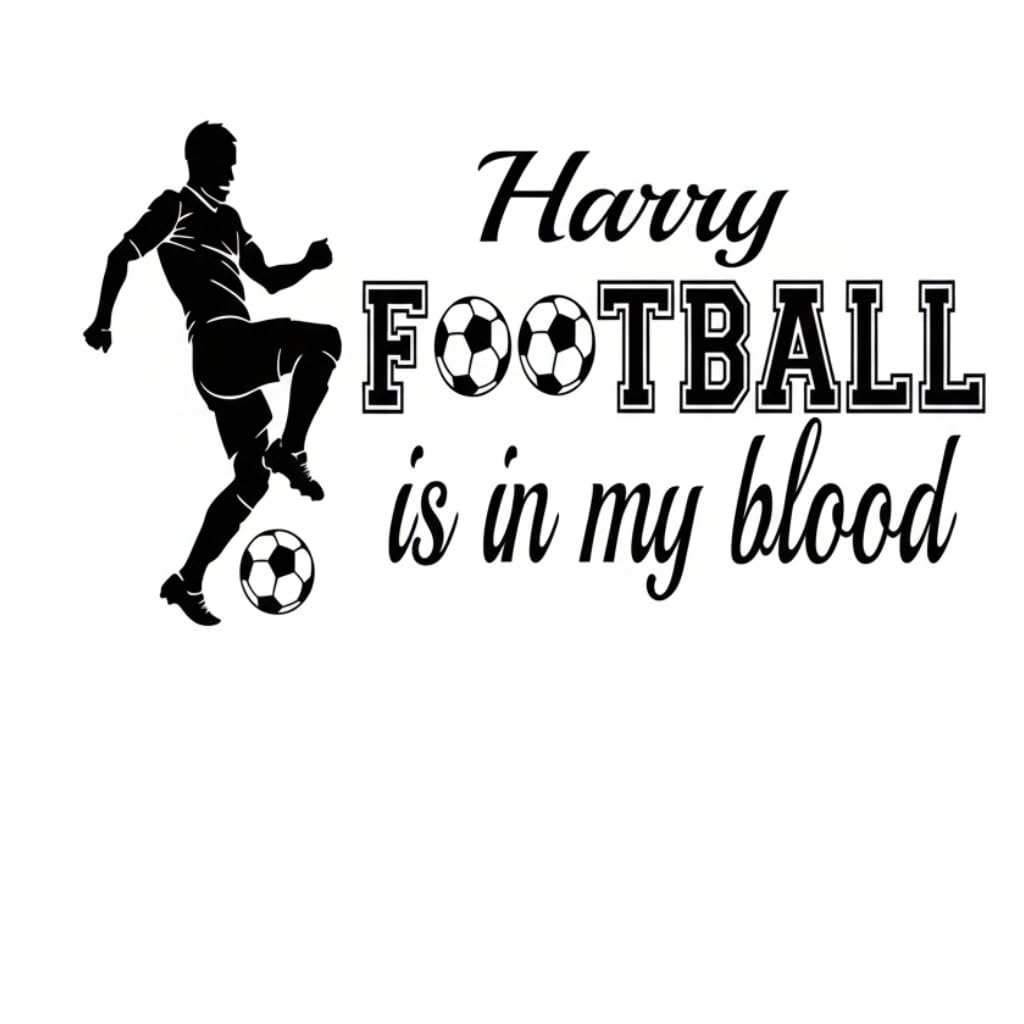 Personalised Football Wall Sticker – “Football is in My Blood” Quote with Custom Name & Kicking Player Vinyl Decal - JR Decal