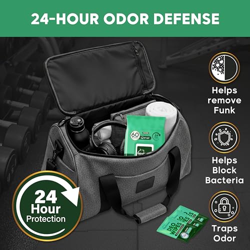 Image of XL Deodorant Wipes for Men - 60 Ct. + 4 Travel Body Wipes Individually Wrapped - 8 inchx8 inch Odor Eliminator Towelettes for Underarm, Body, Feet - pH Balanced Armpit Smell Remover for Gym & Post Workouts