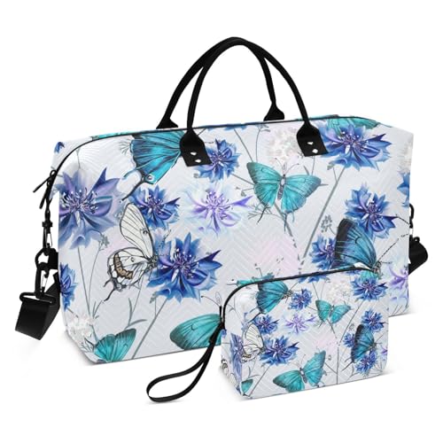 Clue Cornflowers and Butterflies Duffle Bags for Women Men Waterproof Weekender Overnight Bags Hospital Bag Large Tote Bag with Toiletry Bag for Yoga Gym Travel Sport Hospital
