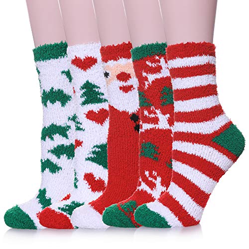 Womens Soft Cute Funny Animal Designe Microfiber Slipper Socks Cozy Fuzzy Winter Warm Socks 5 Pairs Christmas B