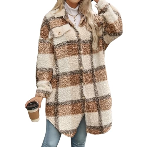 Women's Winter Fuzzy Fleece Long Jackets Warm Sherpa Outerwear Cardigan with Pockets